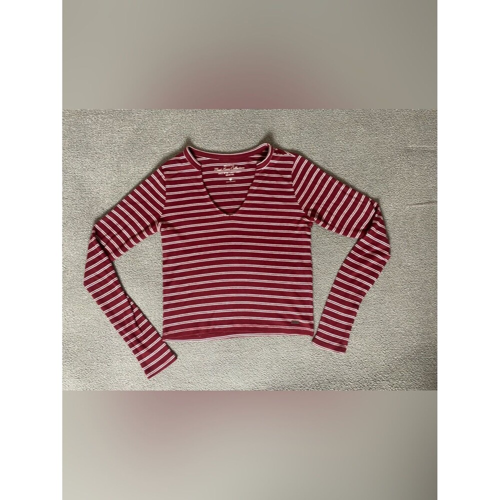 Hollister Must Have Collection Striped Long Sleeve Ribbed V-Neck Top